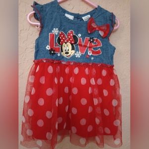 Minnie Mouse jean like material red and white Polka dot tunic top Girls size 3t